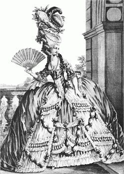 deftige Parijse dame in 1778, het jaar van de reis van Jacob Muhl