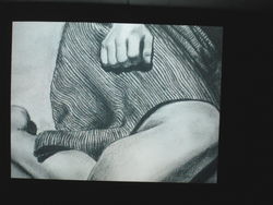 uit de film Julia/Giuliana (2008) van Manon Bovenkerk, featuring Monica Vitti en het beton van Milaan. tekeningen en film (found footage?).