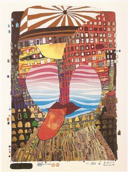 Stadsmens (1984). Onderschrift: 'Bijen zien veel beelden tegelijk. De&nbsp;stad met haar vele ramen wordt weerspiegeld in&nbsp;het gezicht van de stadsmens&nbsp; - en dat ben ik, naar het schijnt. (...)'