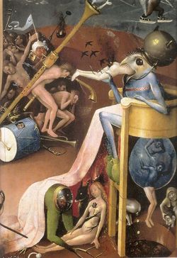 Jeroen Bosch - fragment van&nbsp;de hel in De tuin der lusten&nbsp;(rond 1500)&nbsp;